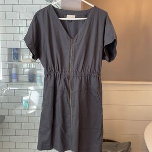 NWOT Women's Short Sleeve Zip-up Elastic Waist Dress Universal Thread -Blue/Gray